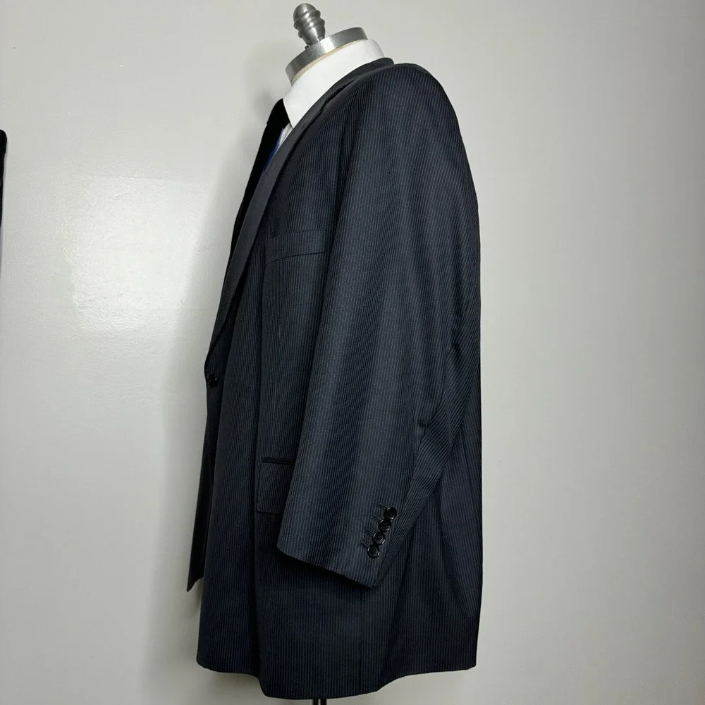 Jiwani Suit‎ Mens 60R 52x25 Charcoal Gray Pinstripe Drago Super 150s Wool Custom